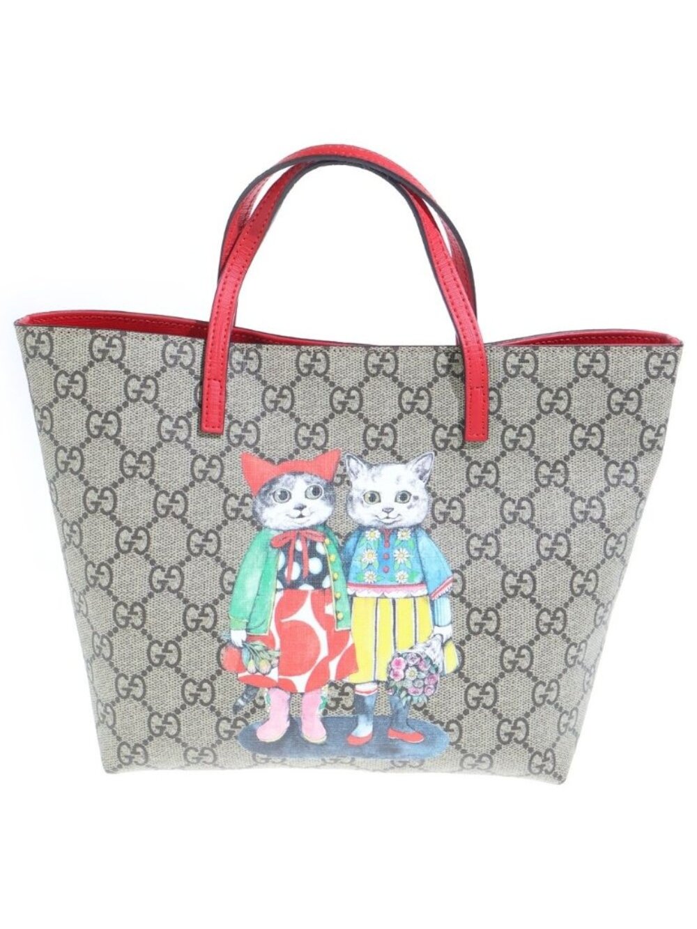 Gucci Handbag Children Yuko Higuchi GG Supreme Mini Tote Beige Red Leather Gold